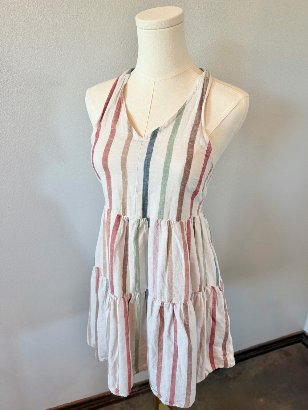 American Eagle Outfitters Cream Halter Mini Dress with Multi-Color Stripes